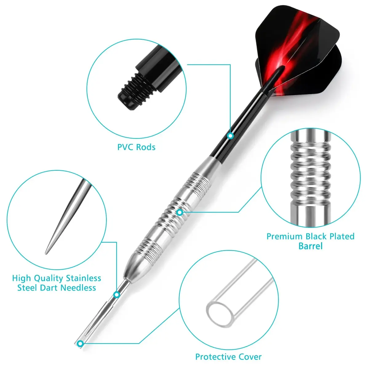 Accmor 24g Steel Tip Darts Set, 12 Pack Professional Metal Darts with Copper Barrels | Precision Machined for Control - view 3