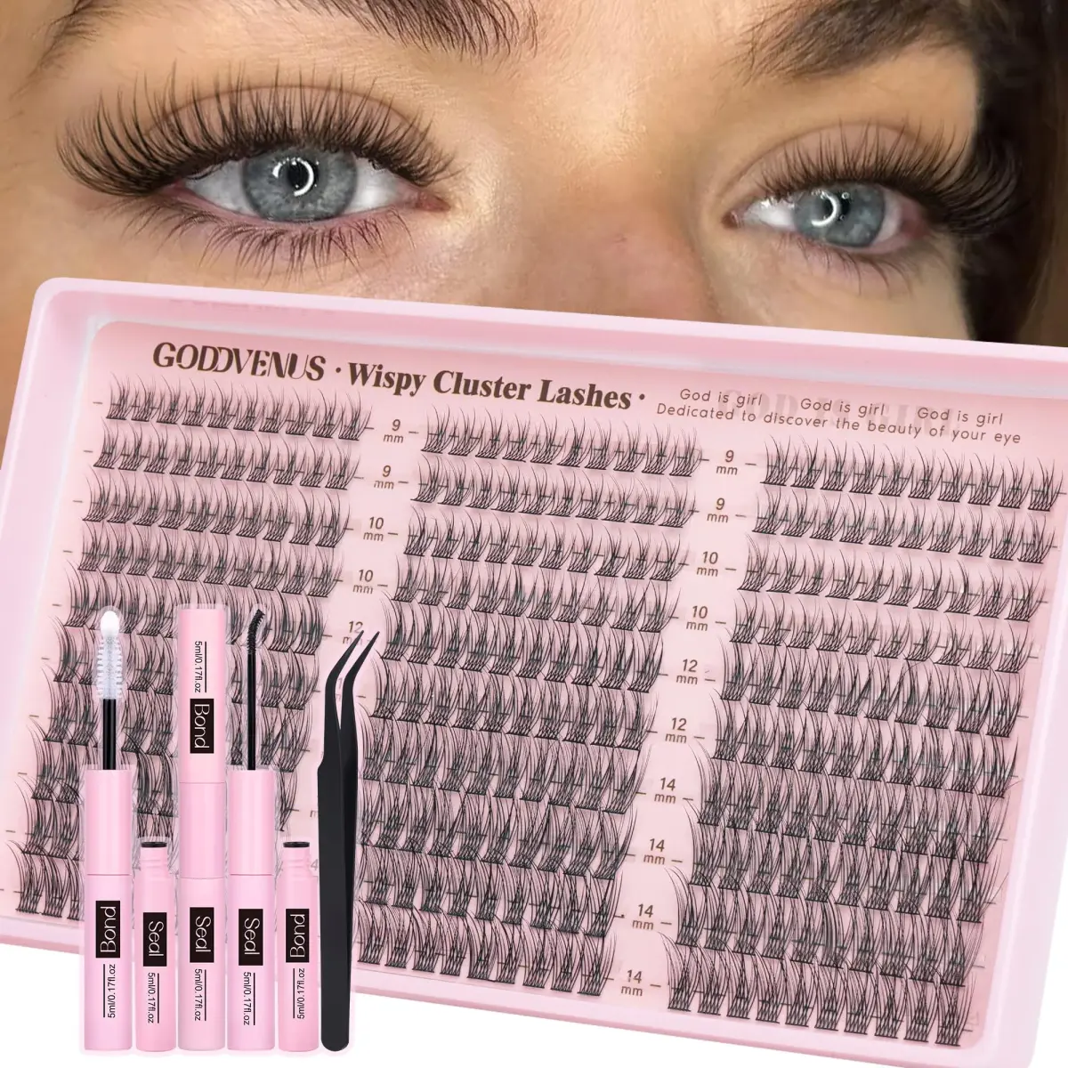 Goddvenus Natural DIY Lash Clusters Kit 300pcs C Curl Short Individual Lashes | Wispy & Lightweight for Effortless Flutter - main product image