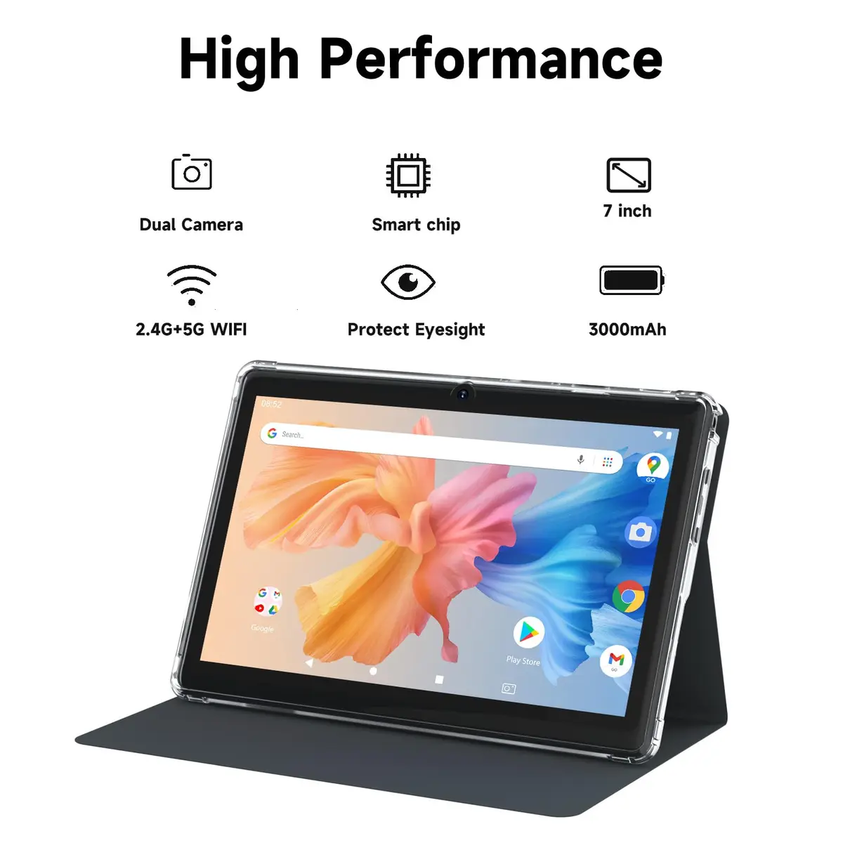 HOTTABLET 7-Inch Android 14 Tablet with Case, 8GB RAM + 32GB ROM, IPS Display, Dual Camera, WiFi 5G - view 3