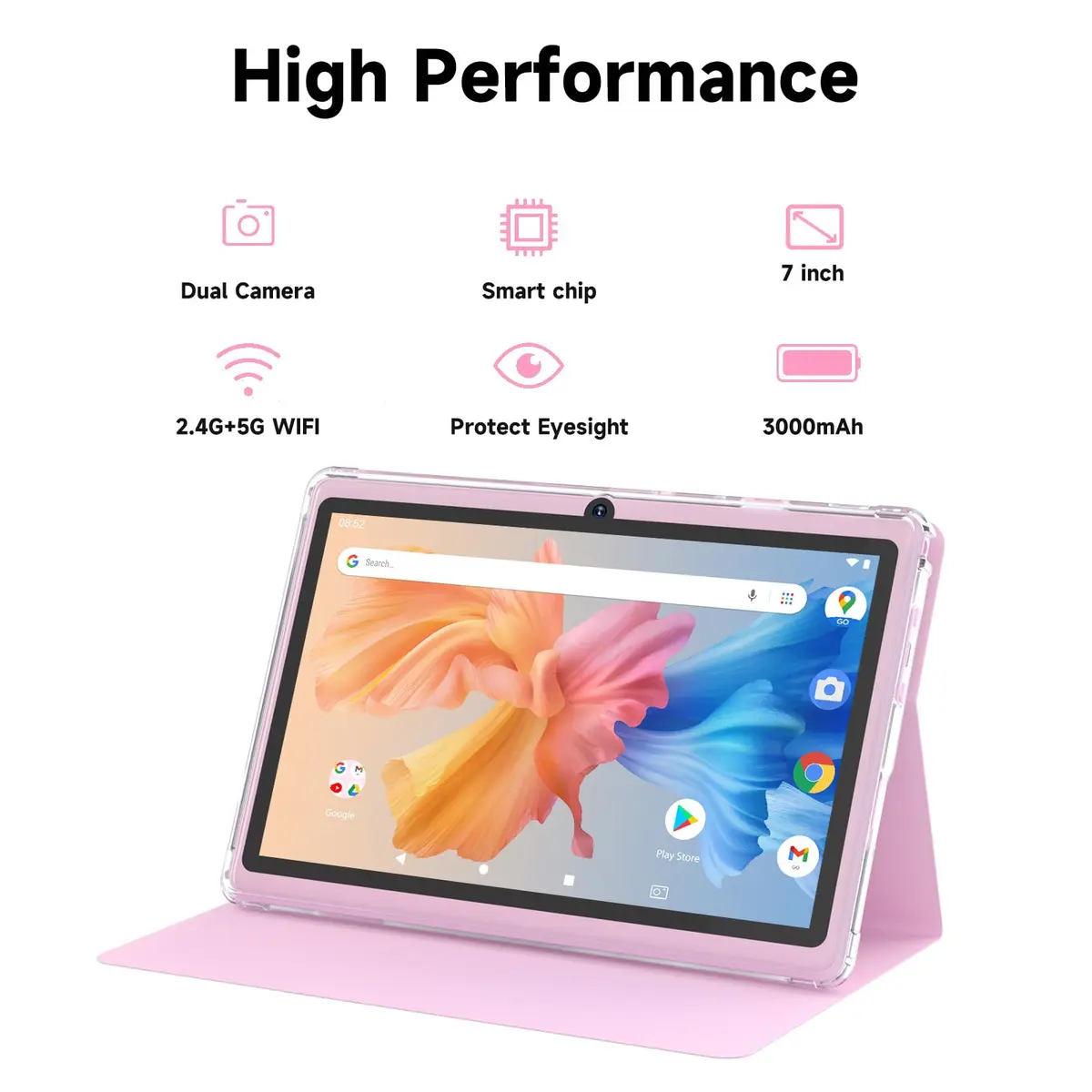 HOTTABLET 7-Inch Android 14 Tablet with Protective Case, 8GB RAM + 32GB ROM, IPS Screen, Pink | Use Tablet as Phone in India - view 4