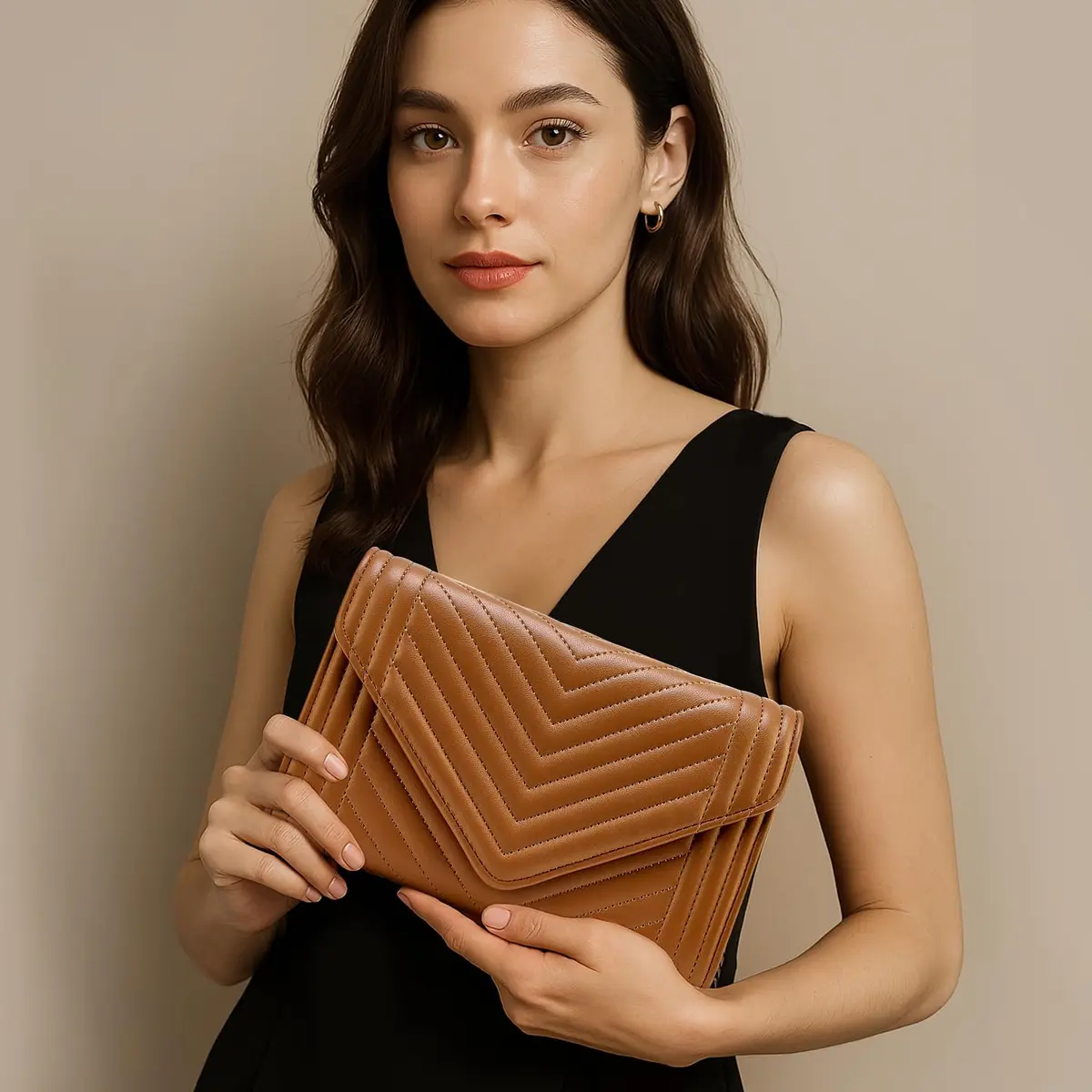 Voikukka Small Brown Leather Crossbody Purse for Women | Quilted Faux Leather with Chain Strap - view 3