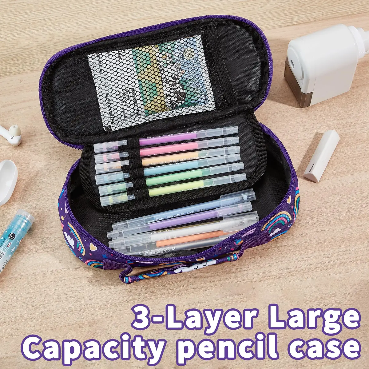 FYHMDC Kids Backpack for Girls,3Pcs Waterproof Toddler Backpacks with Lunch Box & Pencil Pouch - Lightweight School Backpack Purple Bookbag for Ages 3+ Elementary Middle School Teens - Rainbow | Water-Resistant & Spacious - view 9