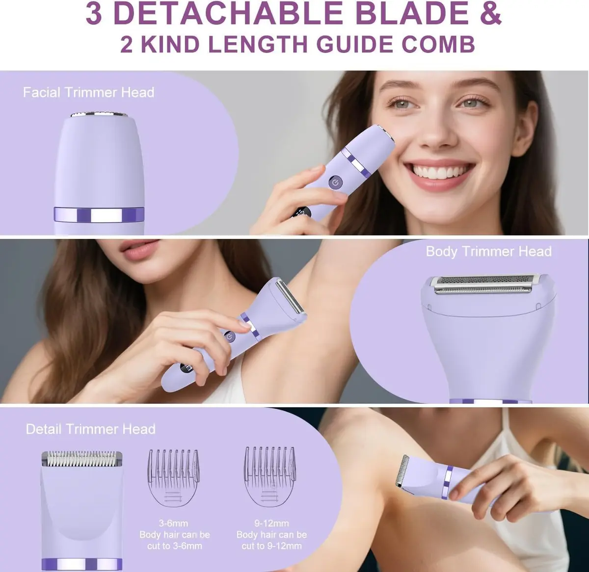 Scttomon 3-in-1 Electric Razor Bikini Trimmer Waterproof Wet & Dry | Painless Personal Groomer for Ladies Face & Body - view 2