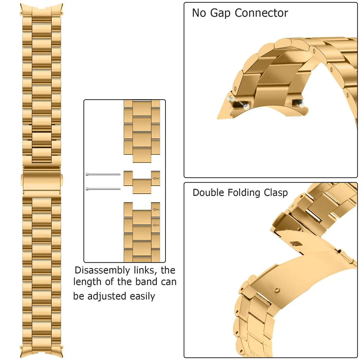 Anlinser Gold Stainless Steel Metal Band for Samsung Galaxy Watch 7/6/5/4 40mm 44mm 47mm 43mm 45mm 46mm | Compatible with 20mm Smartwatches - view 3