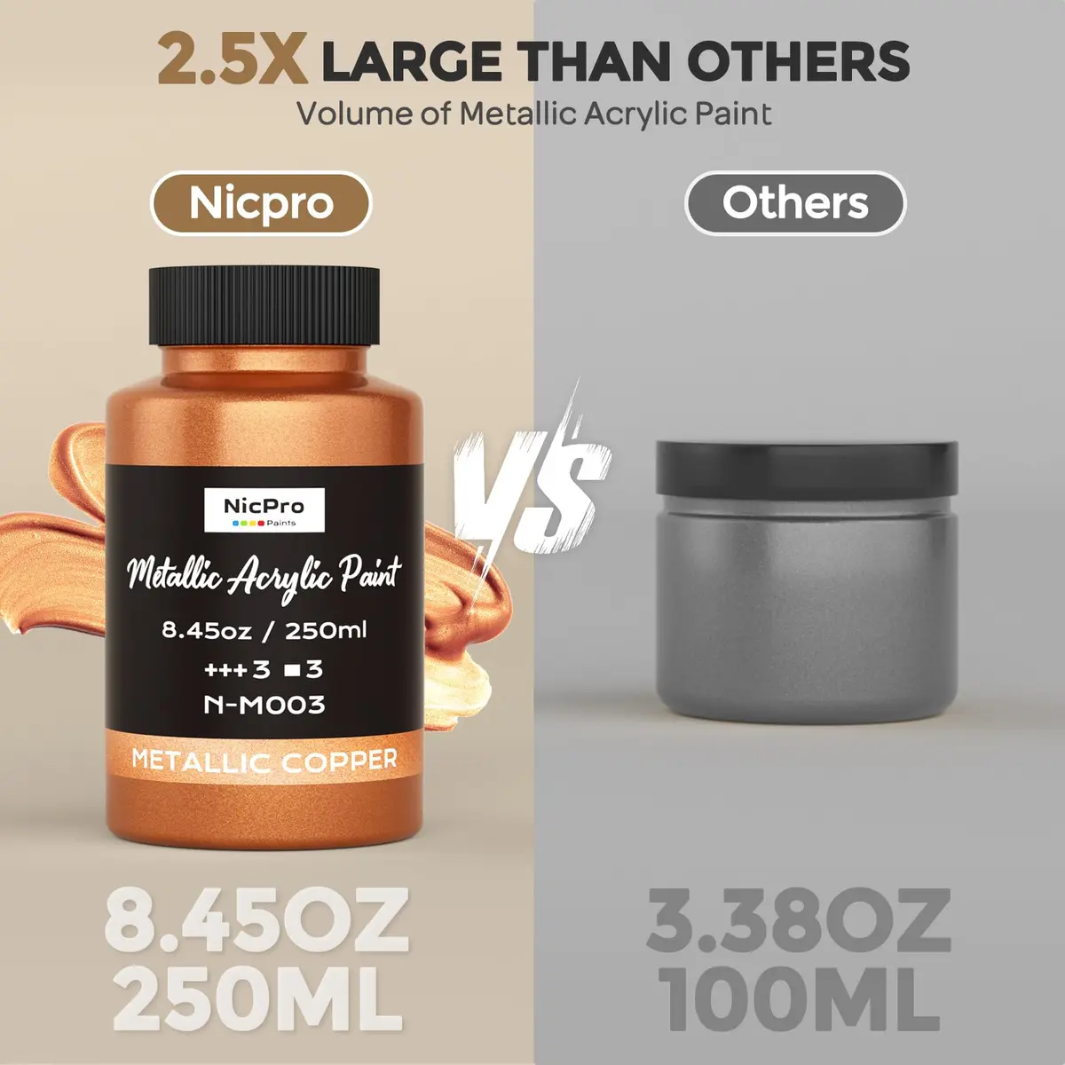 Nicpro Metallic Copper Acrylic Paint 8.45oz (250ml) | Non Toxic, Gloss Finish for Art & Crafts - view 9