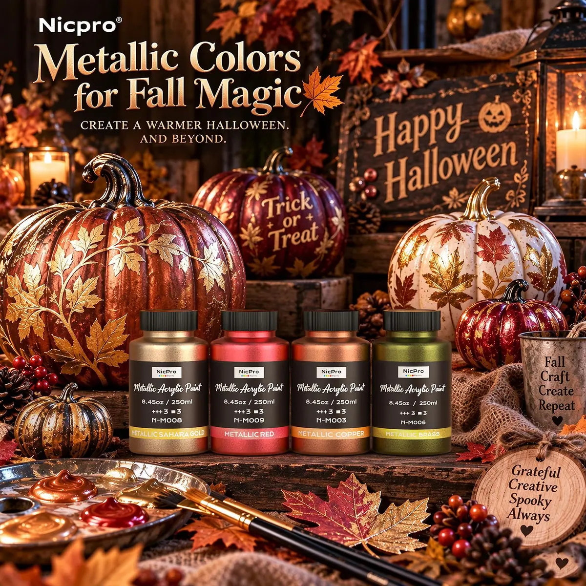 Nicpro Metallic Copper Acrylic Paint 8.45oz (250ml) | Non Toxic, Gloss Finish for Art & Crafts - view 3