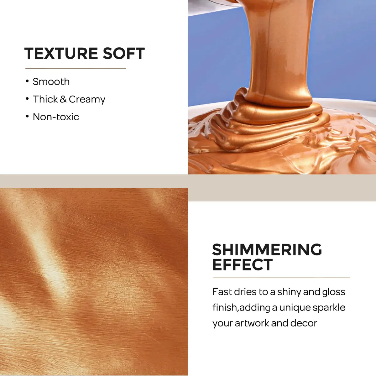 Nicpro Metallic Copper Acrylic Paint 8.45oz (250ml) | Non Toxic, Gloss Finish for Art & Crafts - view 4