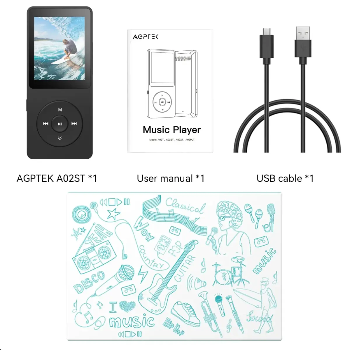 AGPTEK A02 MP3 Player 64GB (1.8 inch Screen) | Bluetooth 5.3 Music Player with Speaker & FM Radio - view 9