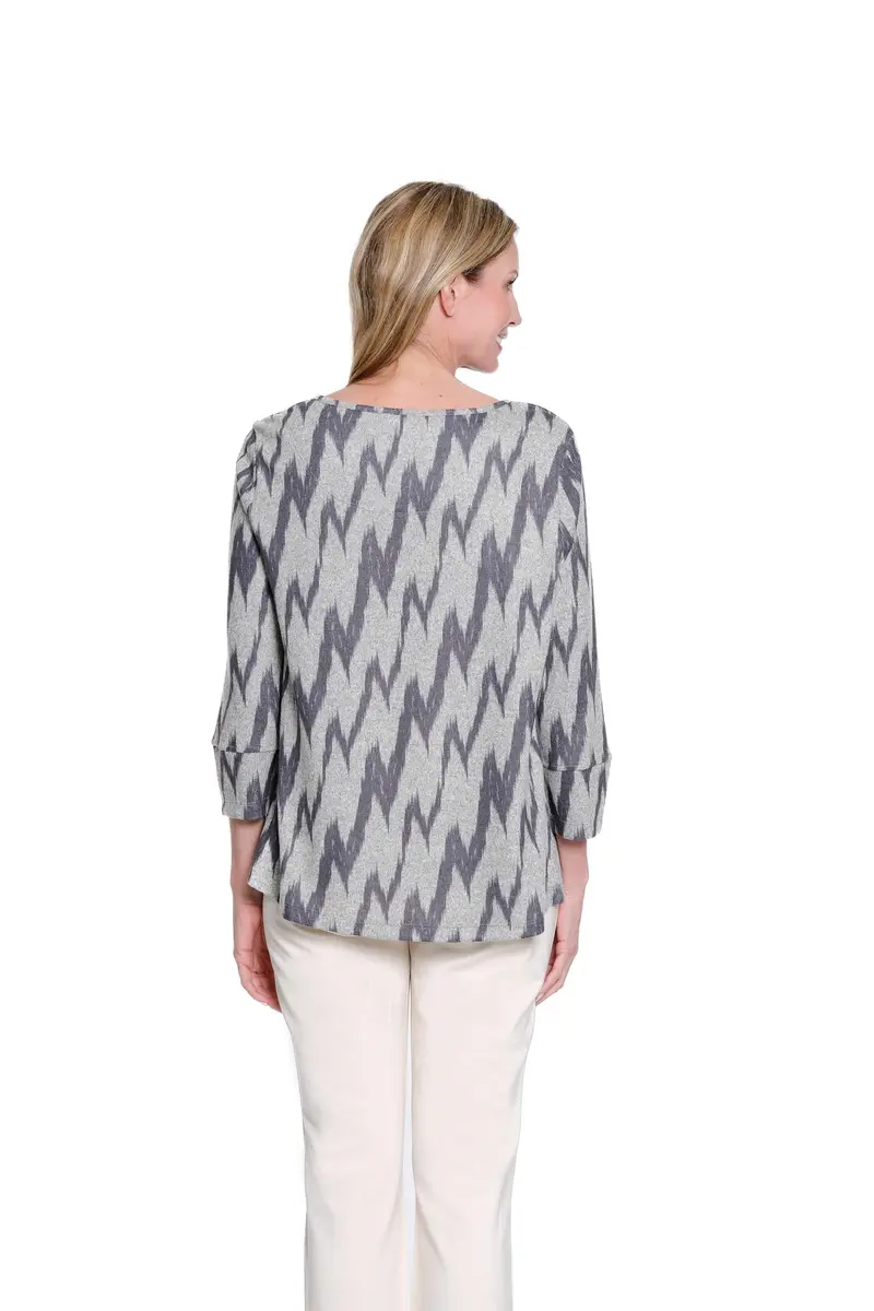 MULTIPLES Women's Tunic 1X | Grey Print Dressy & Casual, Scoop Neck, 3/4 Sleeve, Zip Pocket (70-120c) - view 4