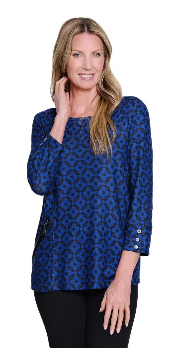 MULTIPLES Womens Tunic 1X | 3-Button Cuff 3/4 Sleeve Scoop Neck | Dressy & Casual - main product image