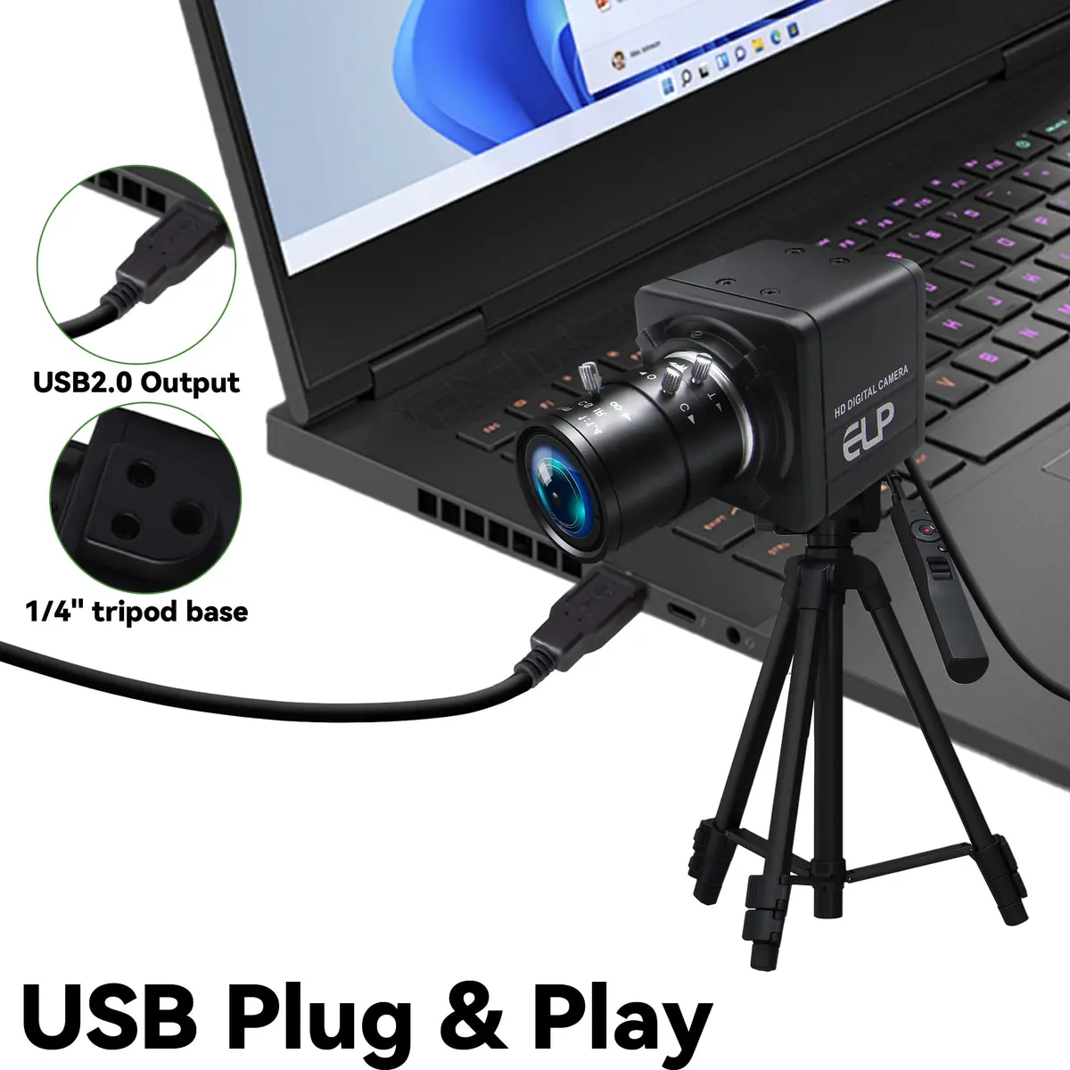 MMlove 1080P FHD USB Camera 4X Optical Zoom Manual Focus Low Light Plug & Play - view 6