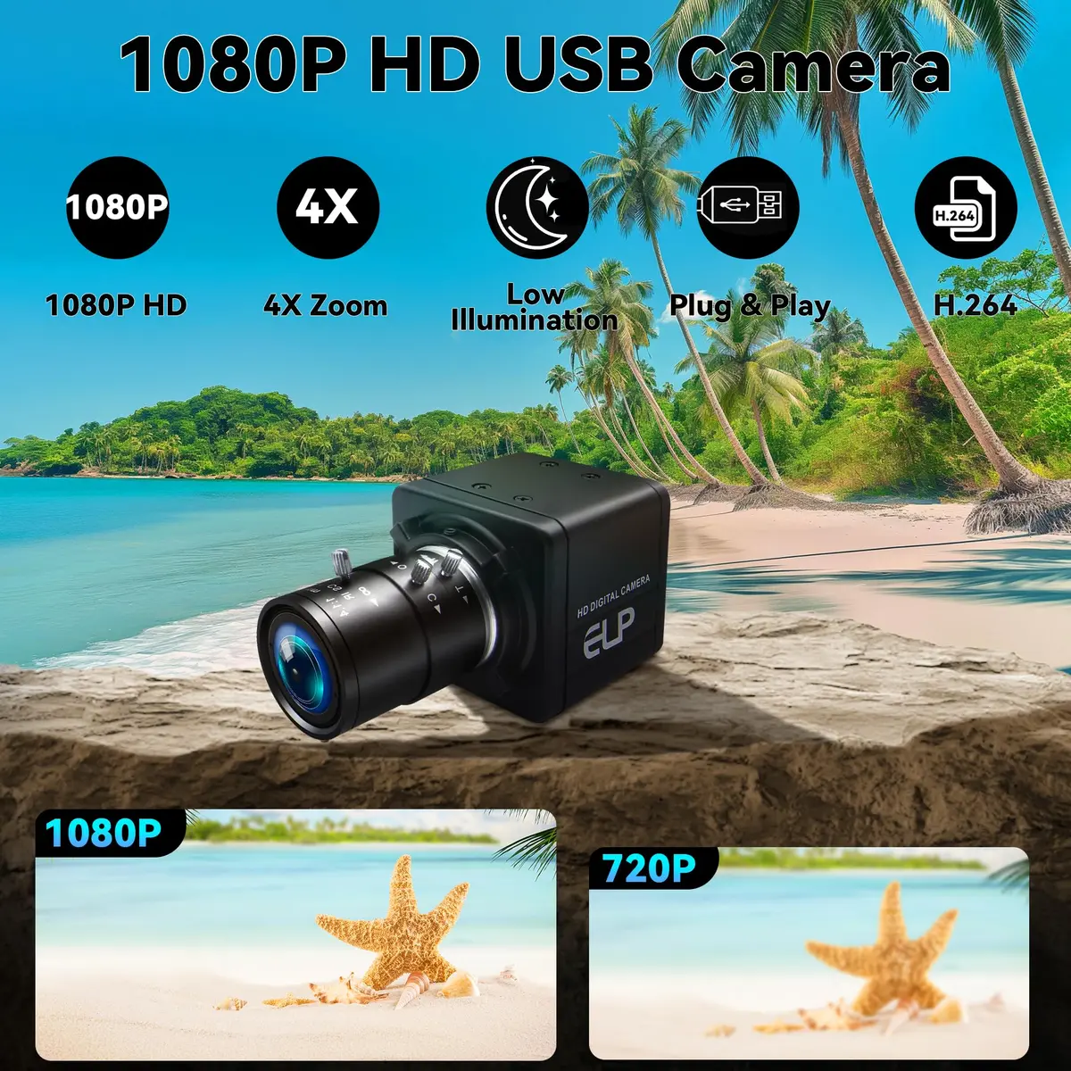 MMlove 1080P FHD USB Camera 4X Optical Zoom Manual Focus Low Light Plug & Play - view 2