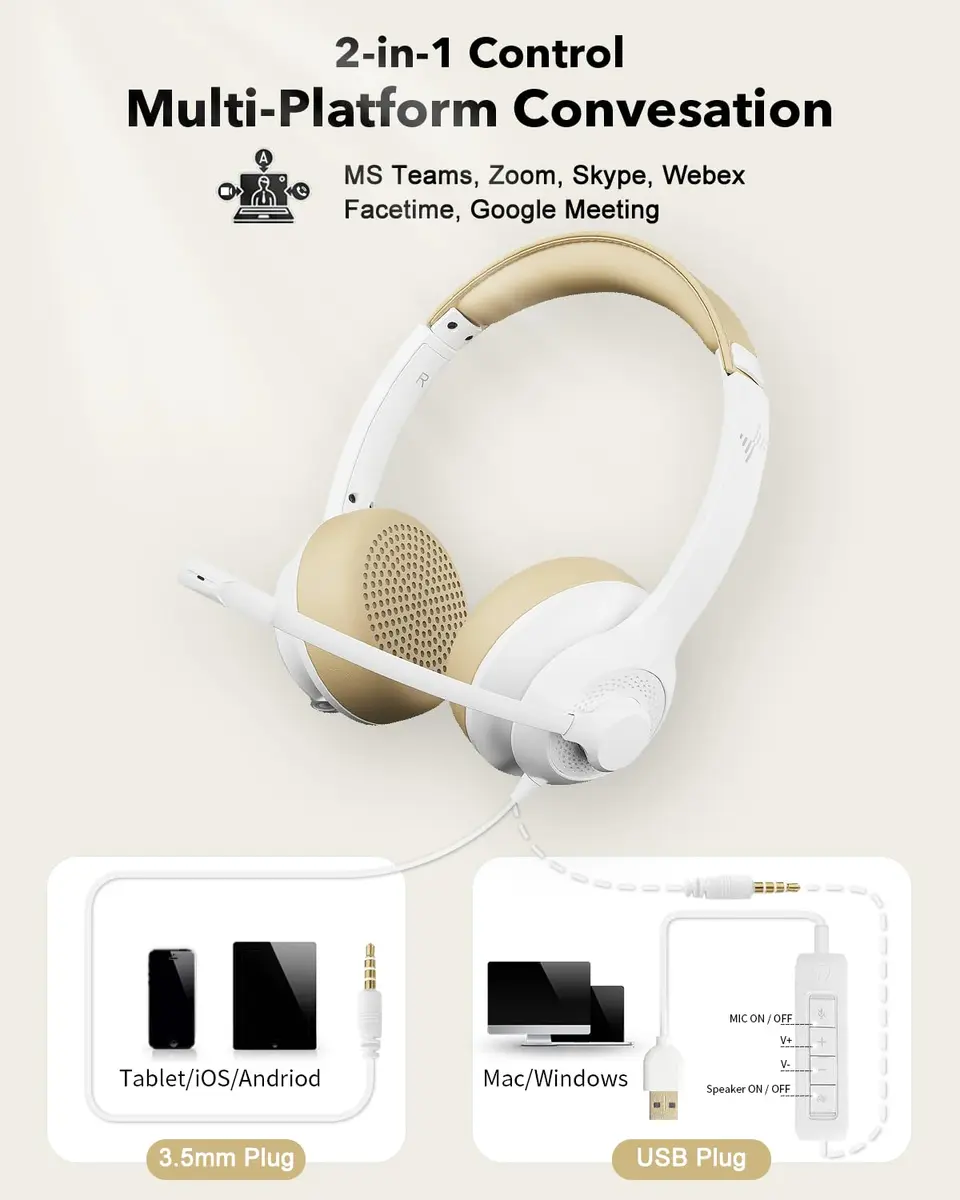JIAMQISHI USB Headset with Microphone for PC | Noise Cancelling Mic & All-Day Comfort - view 5