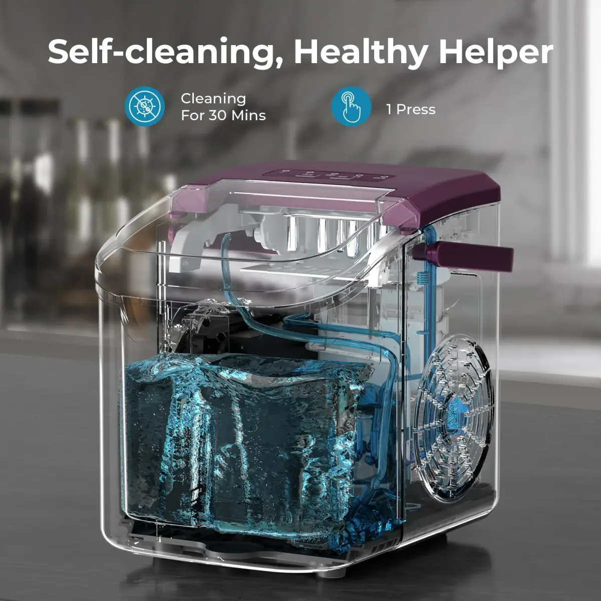 Antarctic Star Portable Countertop Ice Maker Machine 26lb/Day Bullet Ice | 8 Cubes in 6 Mins, Dark Purple - view 5