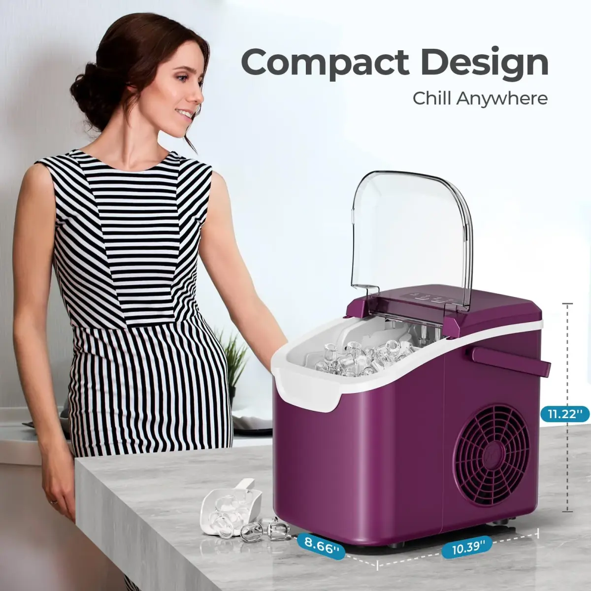 Antarctic Star Portable Countertop Ice Maker Machine 26lb/Day Bullet Ice | 8 Cubes in 6 Mins, Dark Purple - view 7