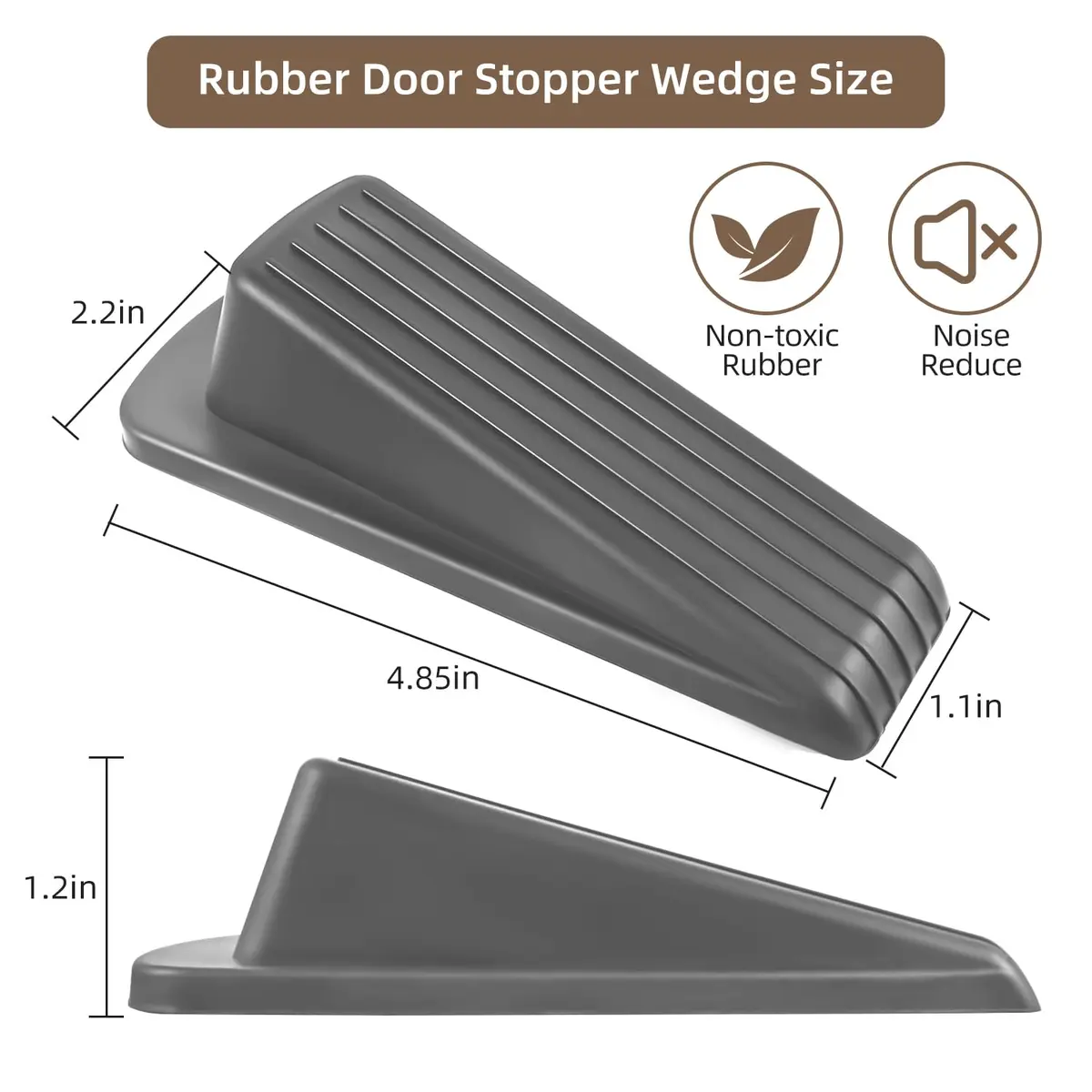 JZWBLILY Gray Rubber Door Stopper Wedge, 2 Pack | Fits Doors Up to 1.2" Clearance - view 2