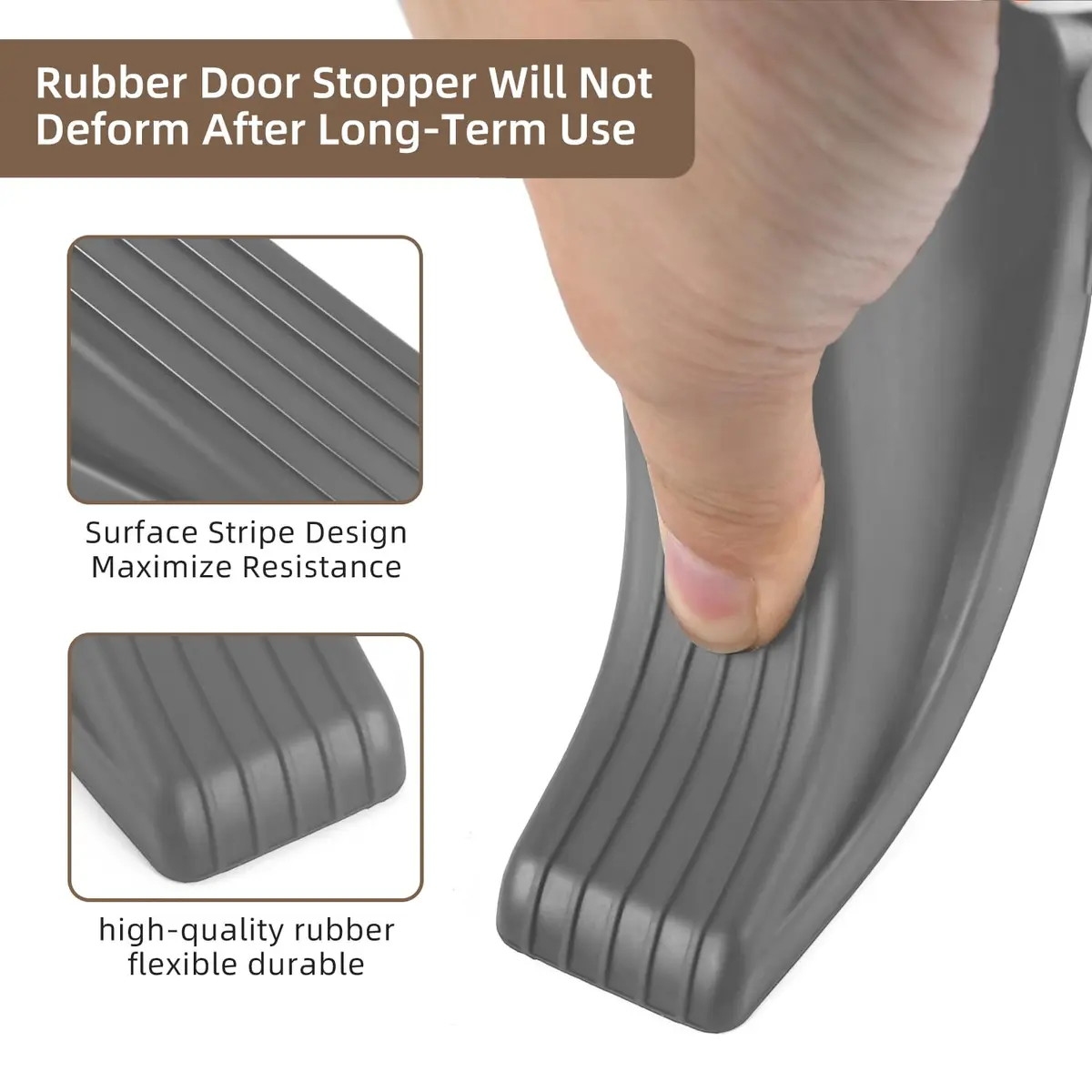 JZWBLILY Gray Rubber Door Stopper Wedge, 2 Pack | Fits Doors Up to 1.2" Clearance - view 3