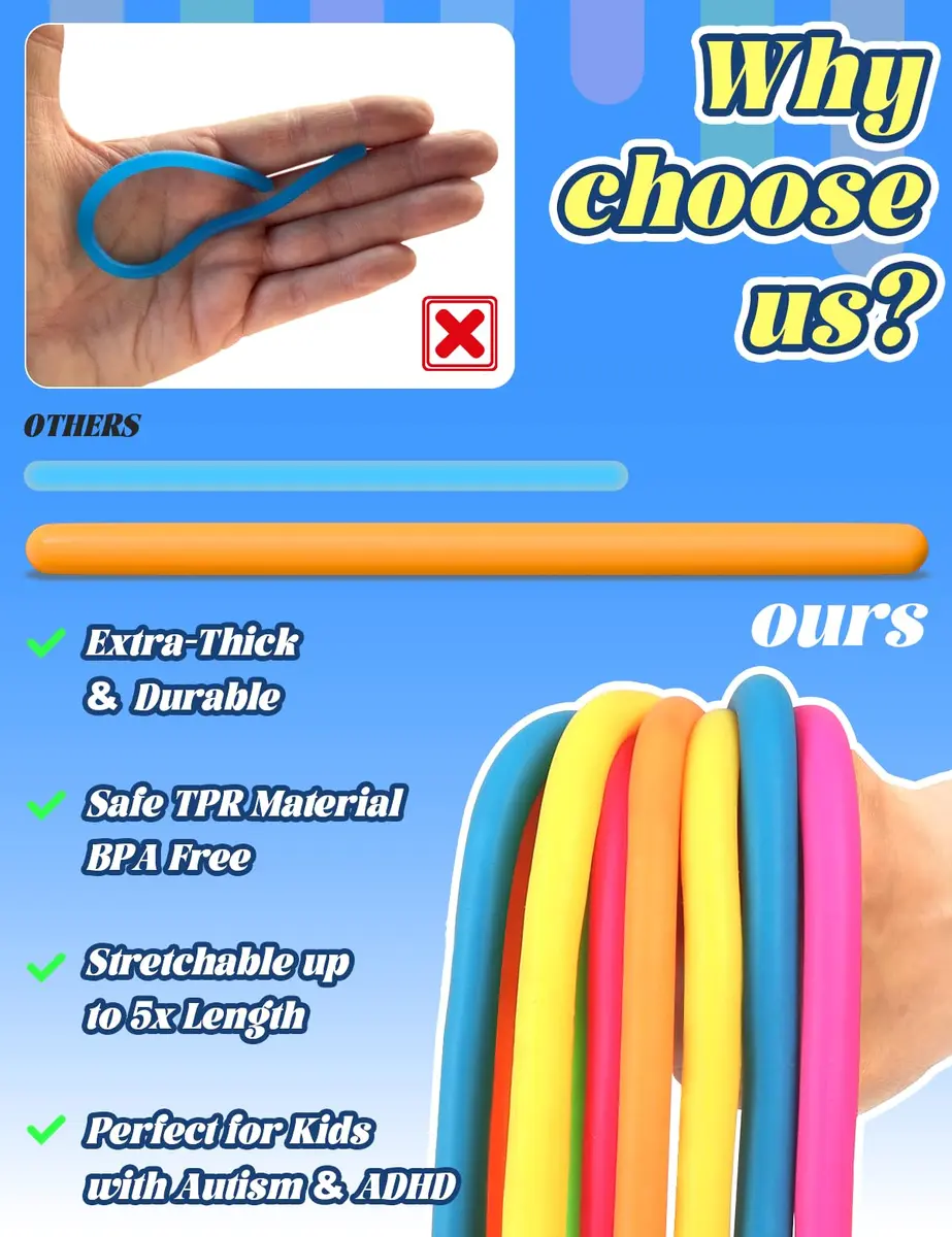 Diltik 10 Pack Stretchy Sensory Strings 11 inches (27.9 cm) | ASTM-Tested Non-Toxic TPR Fidget Toys for Kids Ages 3+ - view 3