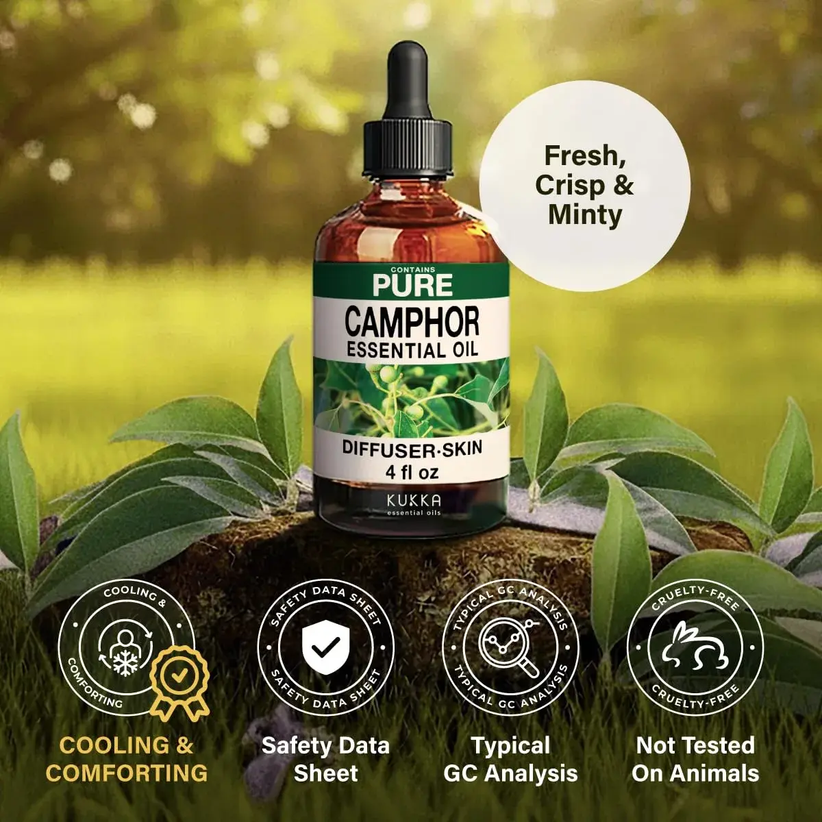 KUKKA Camphor Essential Oil 118ml (4 Fl Oz) | Pure, Undiluted, Cooling Scent for Skin, Diffuser, Muscle Relief - view 6