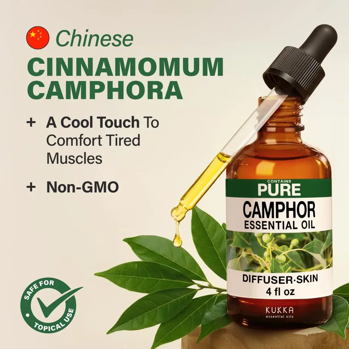 KUKKA Camphor Essential Oil 118ml (4 Fl Oz) | Pure, Undiluted, Cooling Scent for Skin, Diffuser, Muscle Relief - view 3
