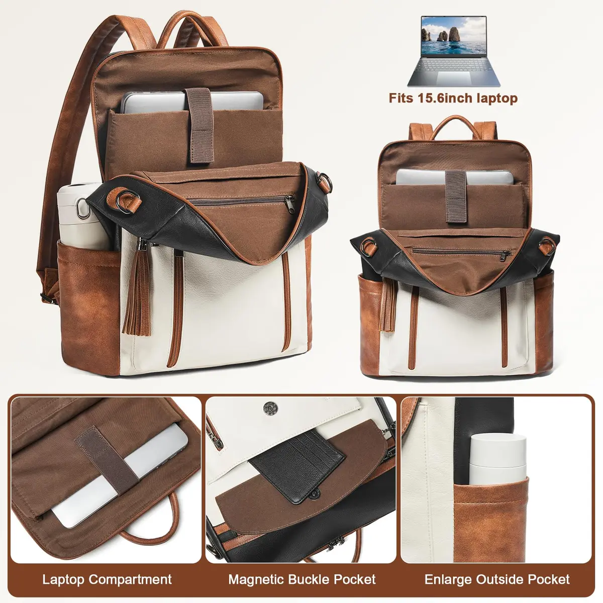 Shrrie Women's Laptop Backpack 15.6 inch | Water-Resistant Faux Leather Computer Bag with Luggage Strap & Anti-Theft Pocket (Maroon) - view 5