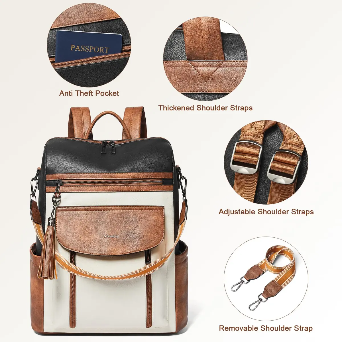 Shrrie Women's Laptop Backpack 15.6 inch | Water-Resistant Faux Leather Computer Bag with Luggage Strap & Anti-Theft Pocket (Maroon) - view 7