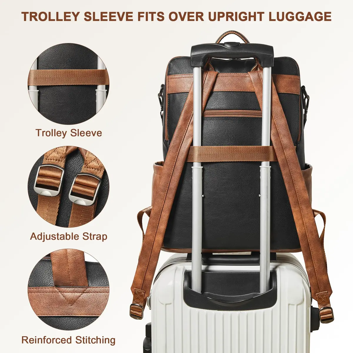 Shrrie Women's Laptop Backpack 15.6 inch | Water-Resistant Faux Leather Computer Bag with Luggage Strap & Anti-Theft Pocket (Maroon) - view 4
