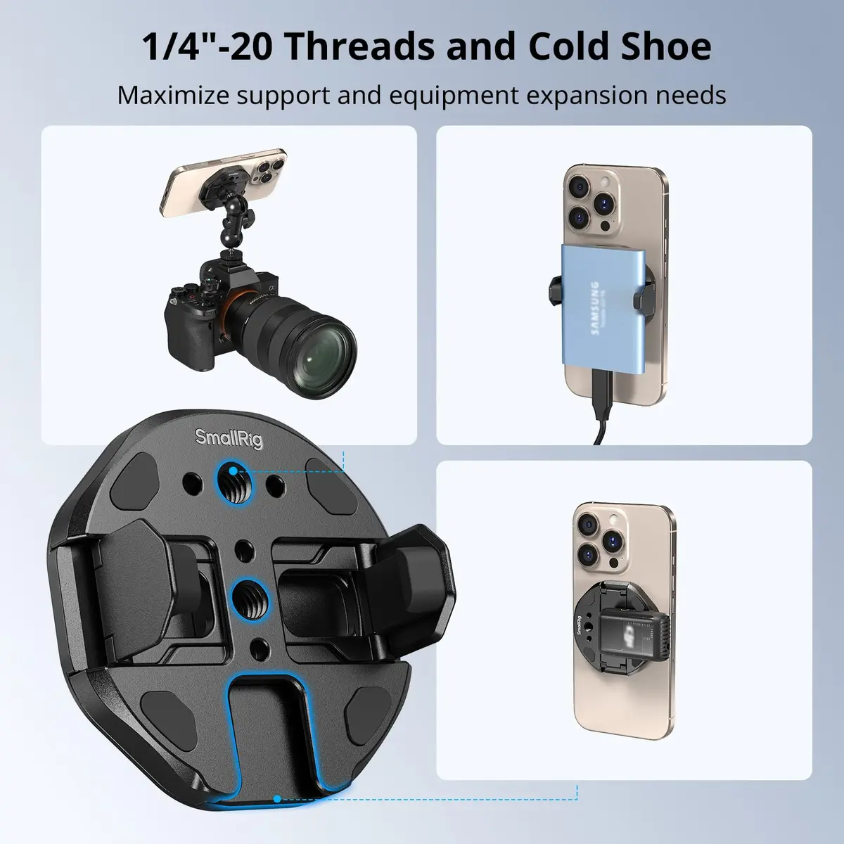 SMALLRIG SSD Magnetic Mount Bracket for MagSafe - 5157 | 45-70mm Clamp, 1/4"-20 Threads & Cold Shoe, Holds for Samsung T3/T5/SanDisk SSD, MagSafe - view 5