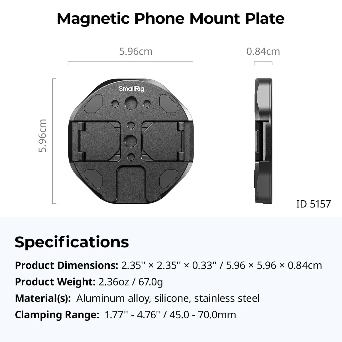 SMALLRIG SSD Magnetic Mount Bracket for MagSafe - 5157 | 45-70mm Clamp, 1/4"-20 Threads & Cold Shoe, Holds for Samsung T3/T5/SanDisk SSD, MagSafe - view 6