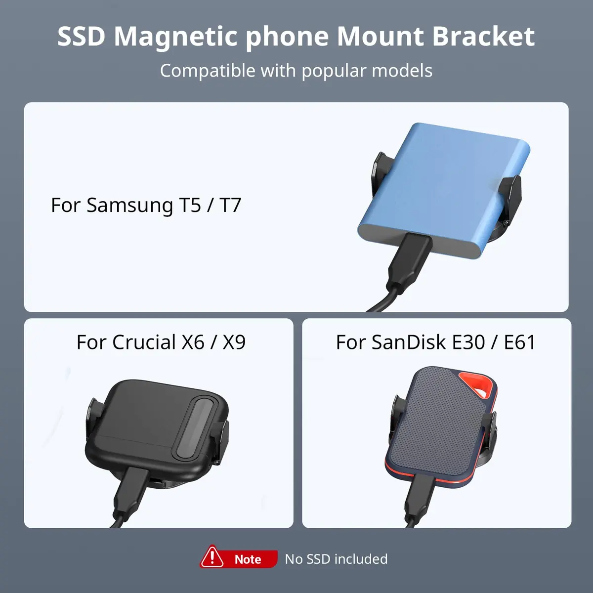 SMALLRIG SSD Magnetic Mount Bracket for MagSafe - 5157 | 45-70mm Clamp, 1/4"-20 Threads & Cold Shoe, Holds for Samsung T3/T5/SanDisk SSD, MagSafe - view 4