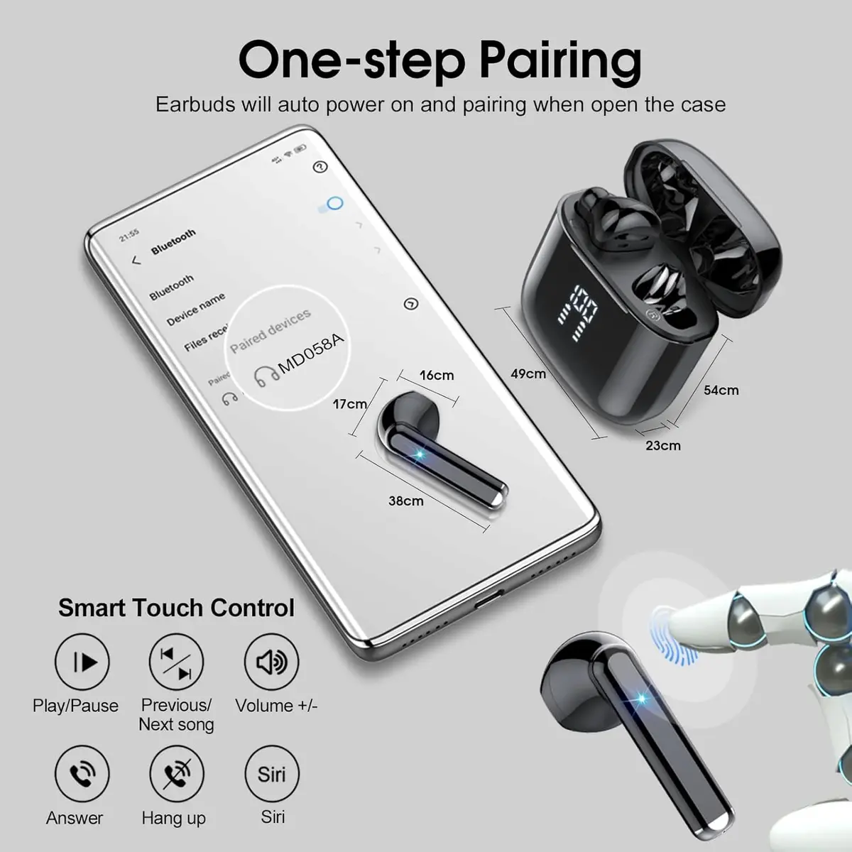 OYIB Bluetooth 5.3 Wireless Earbuds with ENC Mic, 25H Playtime, IPX7 Waterproof, Gray Black | Clear Calls & Fast Pairing - view 6
