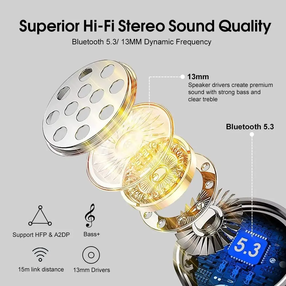 OYIB Bluetooth 5.3 Wireless Earbuds with ENC Mic, 25H Playtime, IPX7 Waterproof, Gray Black | Clear Calls & Fast Pairing - view 2