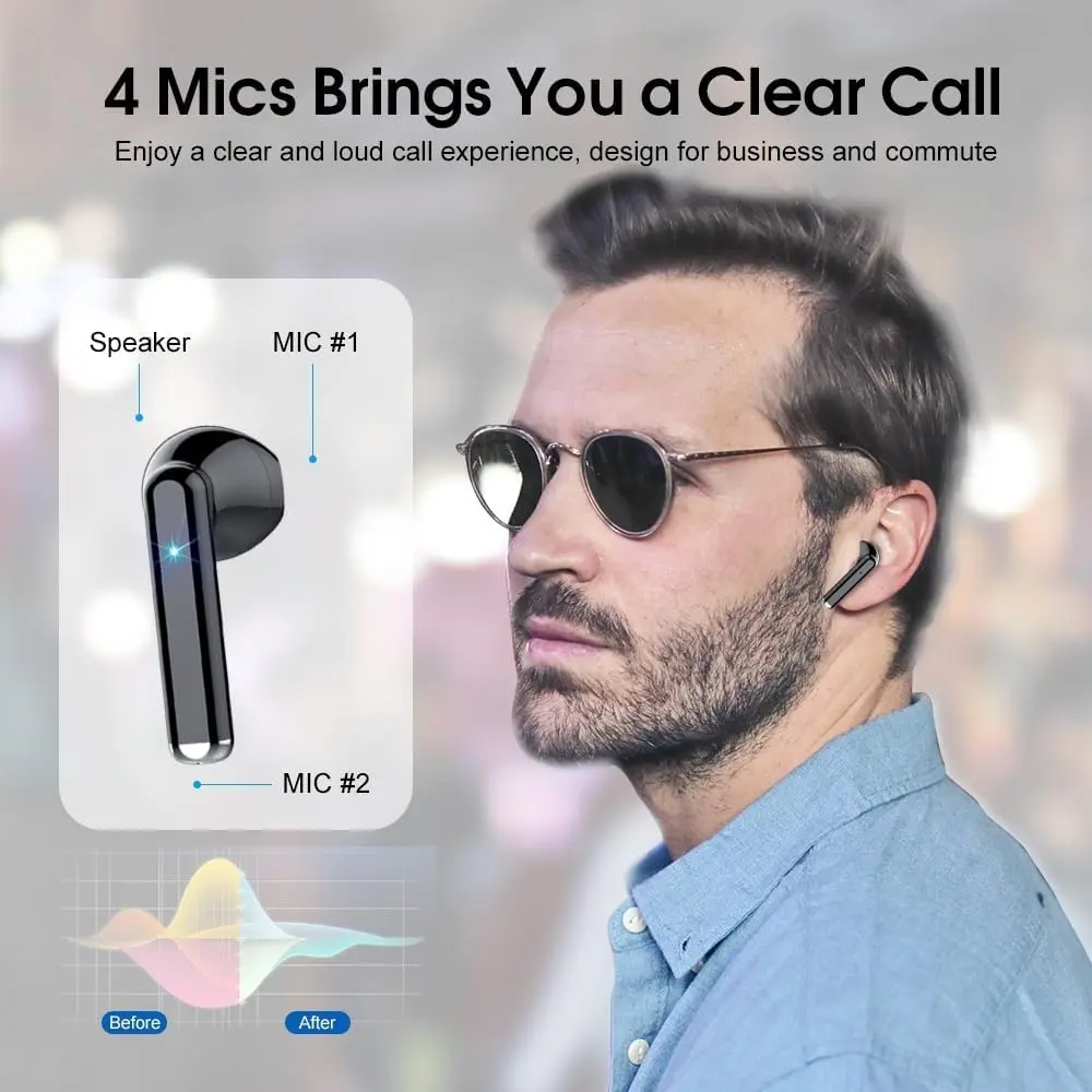 OYIB Bluetooth 5.3 Wireless Earbuds with ENC Mic, 25H Playtime, IPX7 Waterproof, Gray Black | Clear Calls & Fast Pairing - view 3