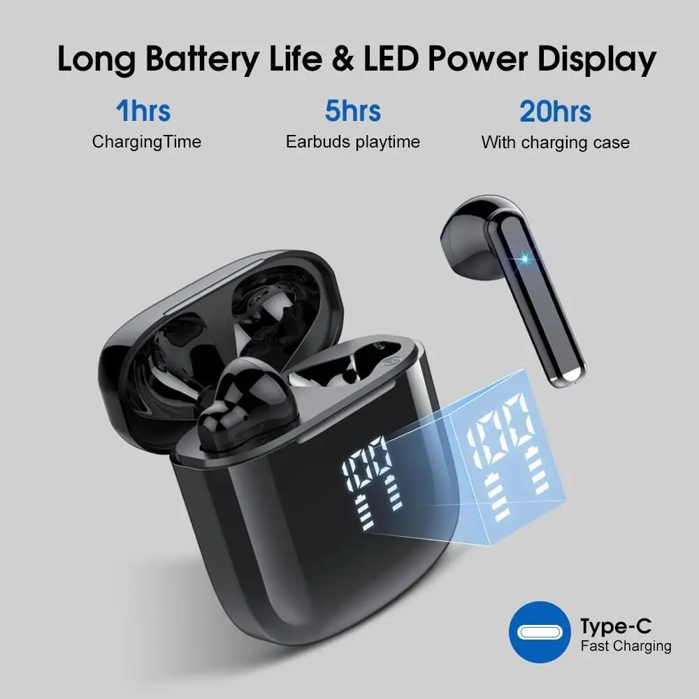 OYIB Bluetooth 5.3 Wireless Earbuds with ENC Mic, 25H Playtime, IPX7 Waterproof, Gray Black | Clear Calls & Fast Pairing - view 4