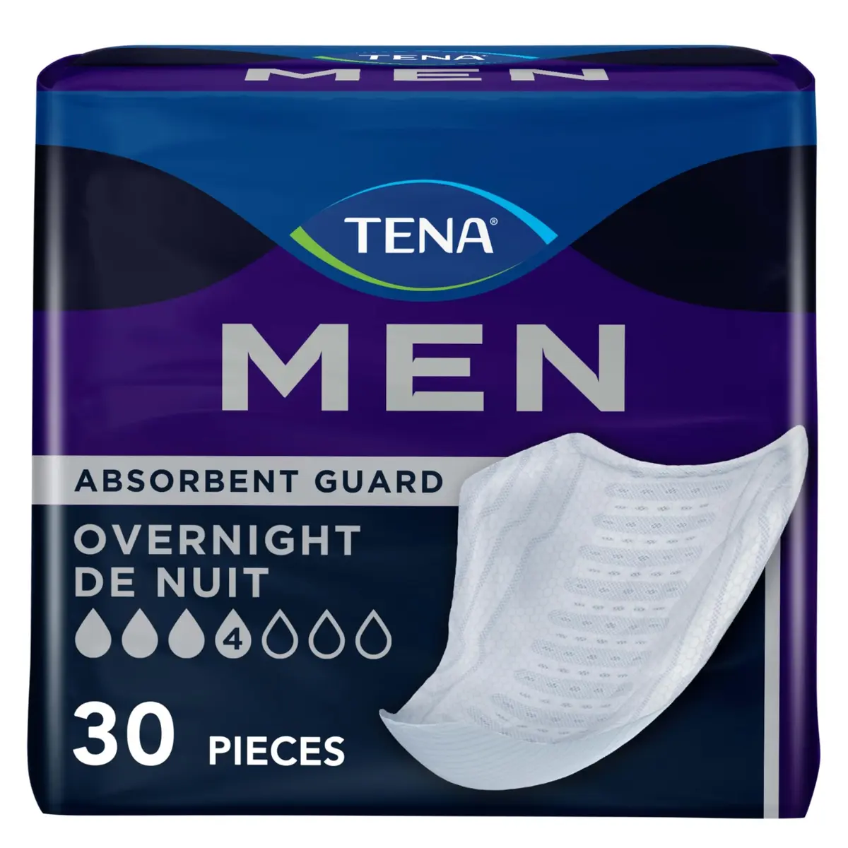 TENA Men Overnight Guards Incontinence Pads 30 ct | 8-Hour Protection for Men - main product image