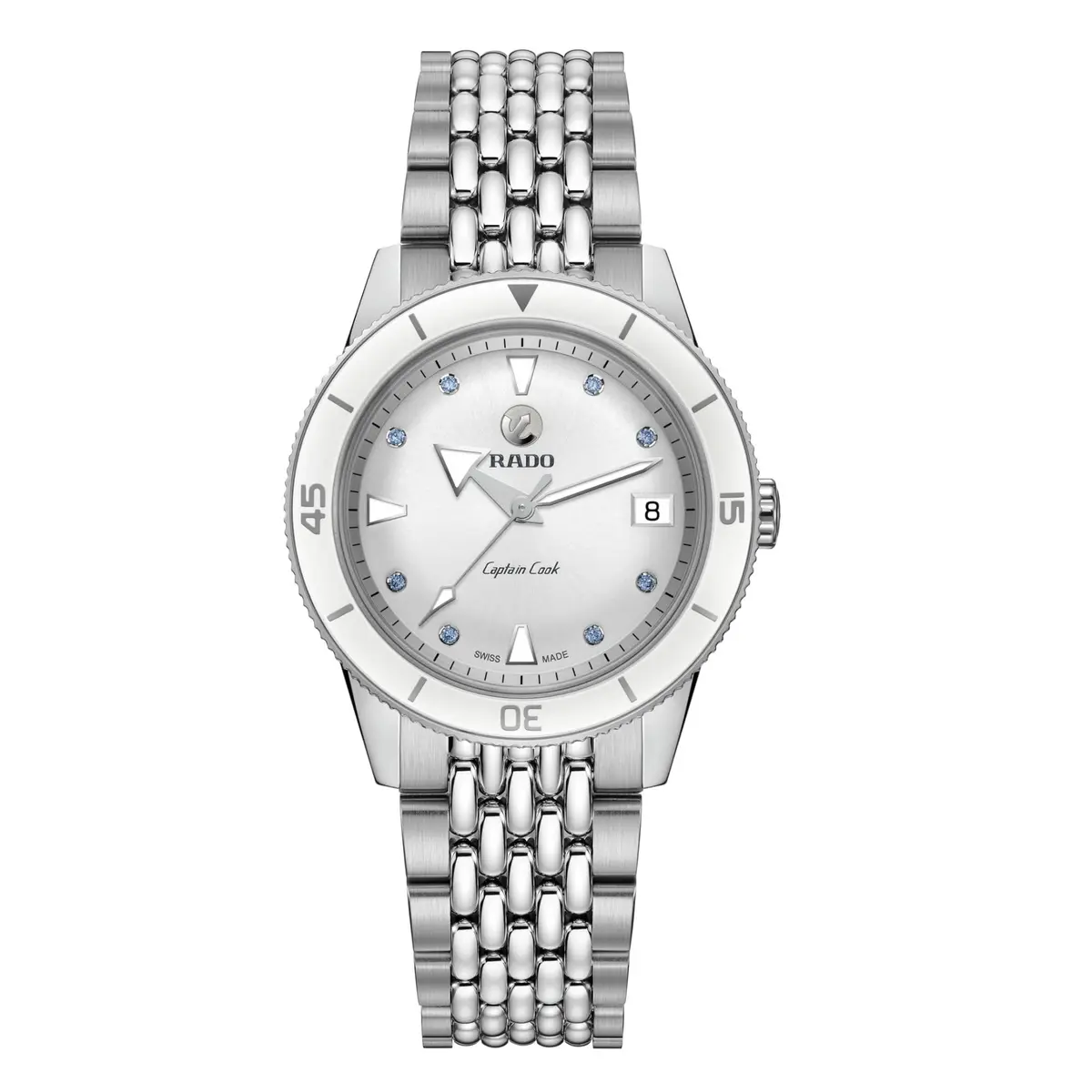 Rado Captain Cook Women's Automatic Swiss Watch 37mm White Dial with Date Grey Stainless Steel Bracelet - main product image