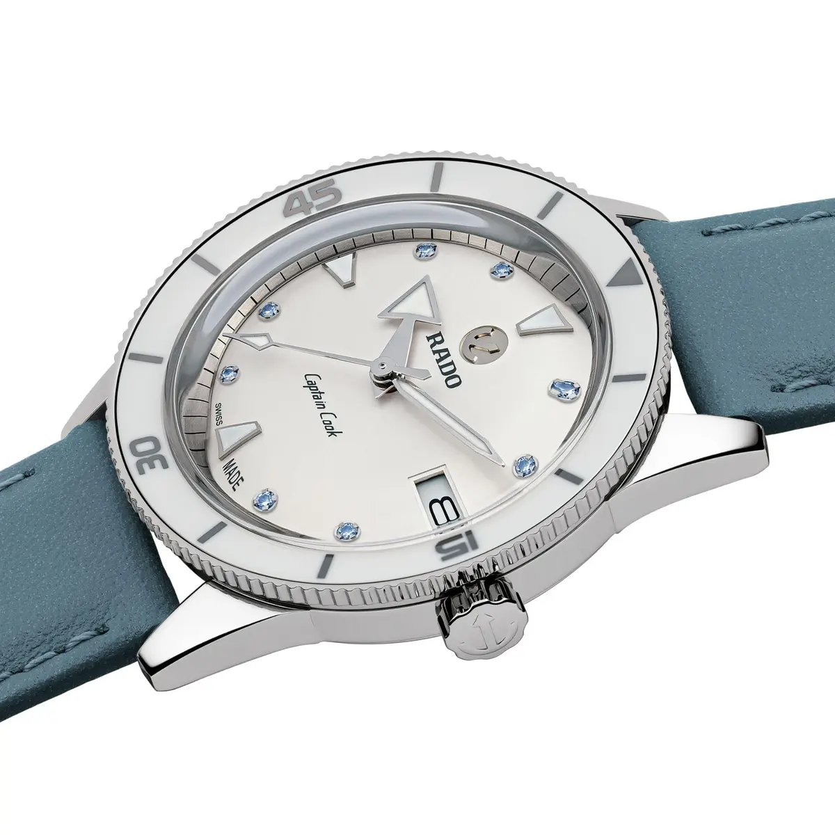 Rado Captain Cook Women's Automatic Swiss Watch 37mm White Dial with Date Grey Stainless Steel Bracelet - view 3