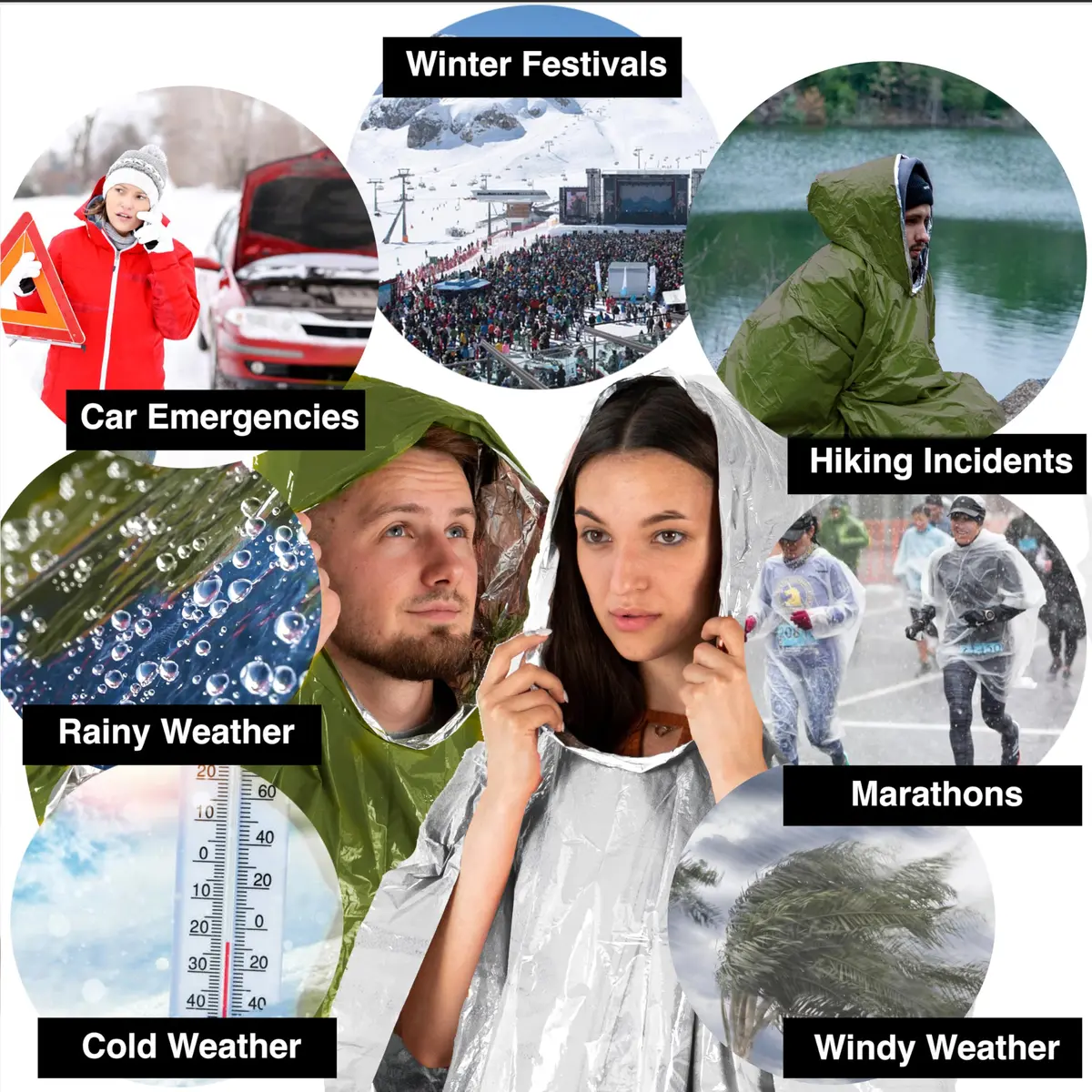 aZengear Emergency Survival Foil Poncho 4 Pack | Thermal Mylar Green Hooded Poncho for Camping & Hiking - view 5