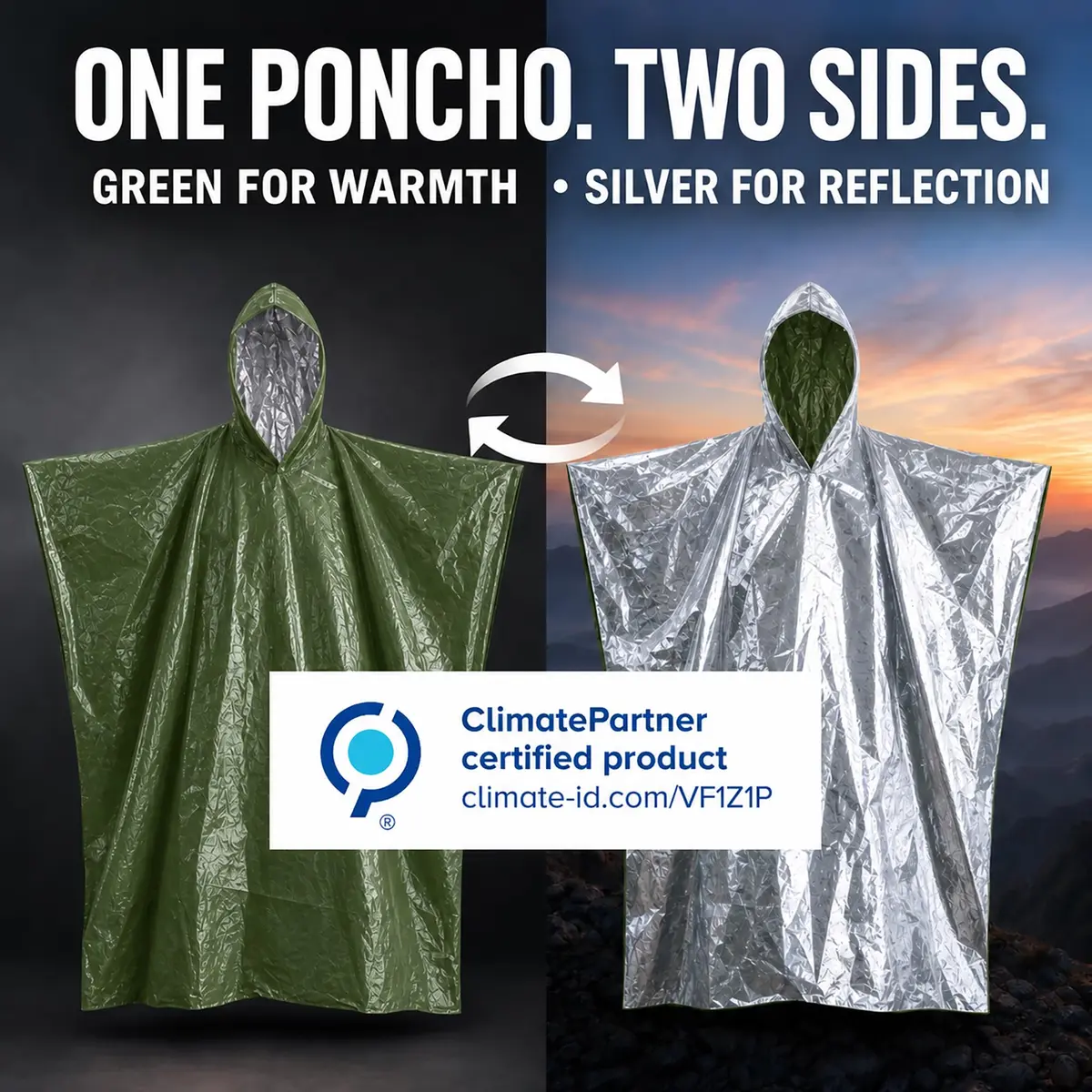 aZengear Emergency Survival Foil Poncho 4 Pack | Thermal Mylar Green Hooded Poncho for Camping & Hiking - view 6