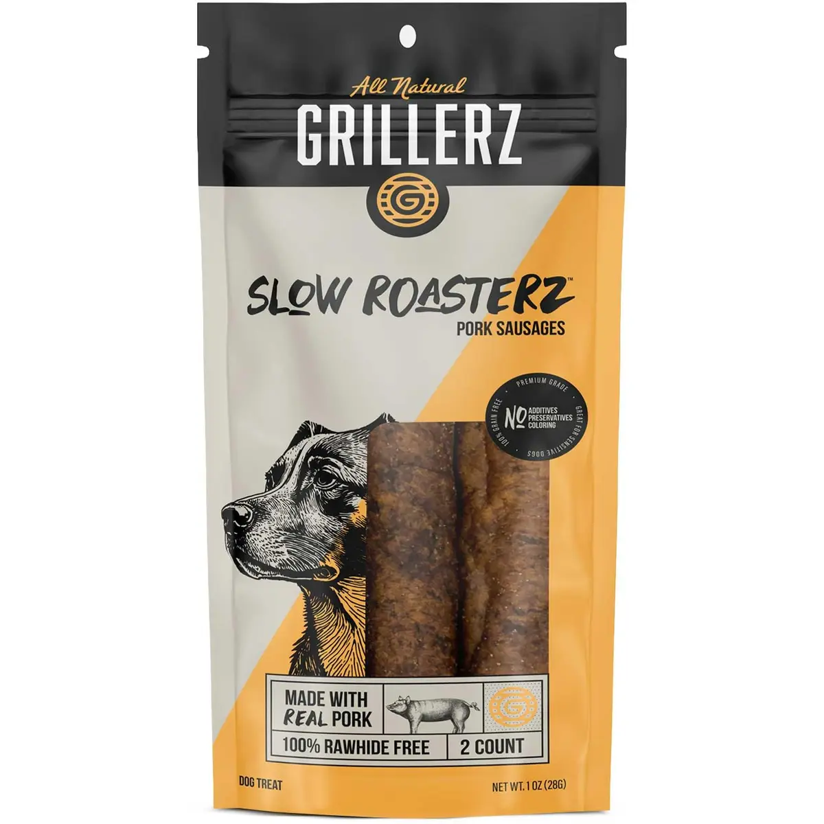 Grillerz Slow Roasterz Pork Sausages 2 Count | Rawhide-Free, High-Protein, USA-Imported - main product image