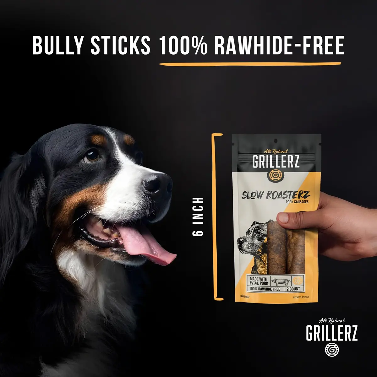 Grillerz Slow Roasterz Pork Sausages 2 Count | Rawhide-Free, High-Protein, USA-Imported - view 3