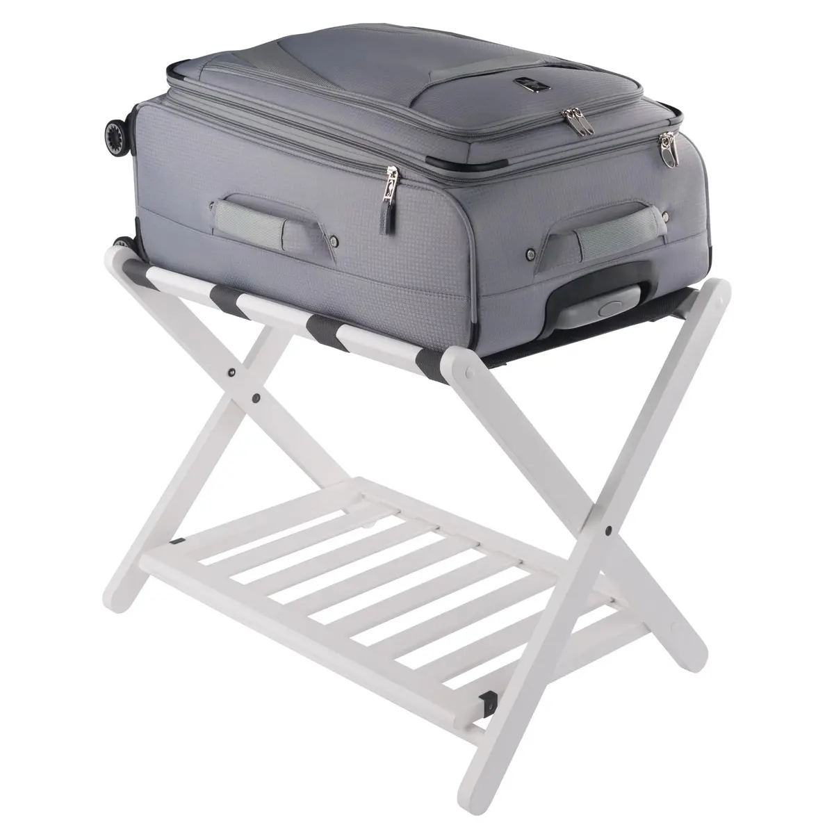 Winsome Reese Luggage Rack with Shelf | Foldable Solid Wood Guest Room Organizer - view 2
