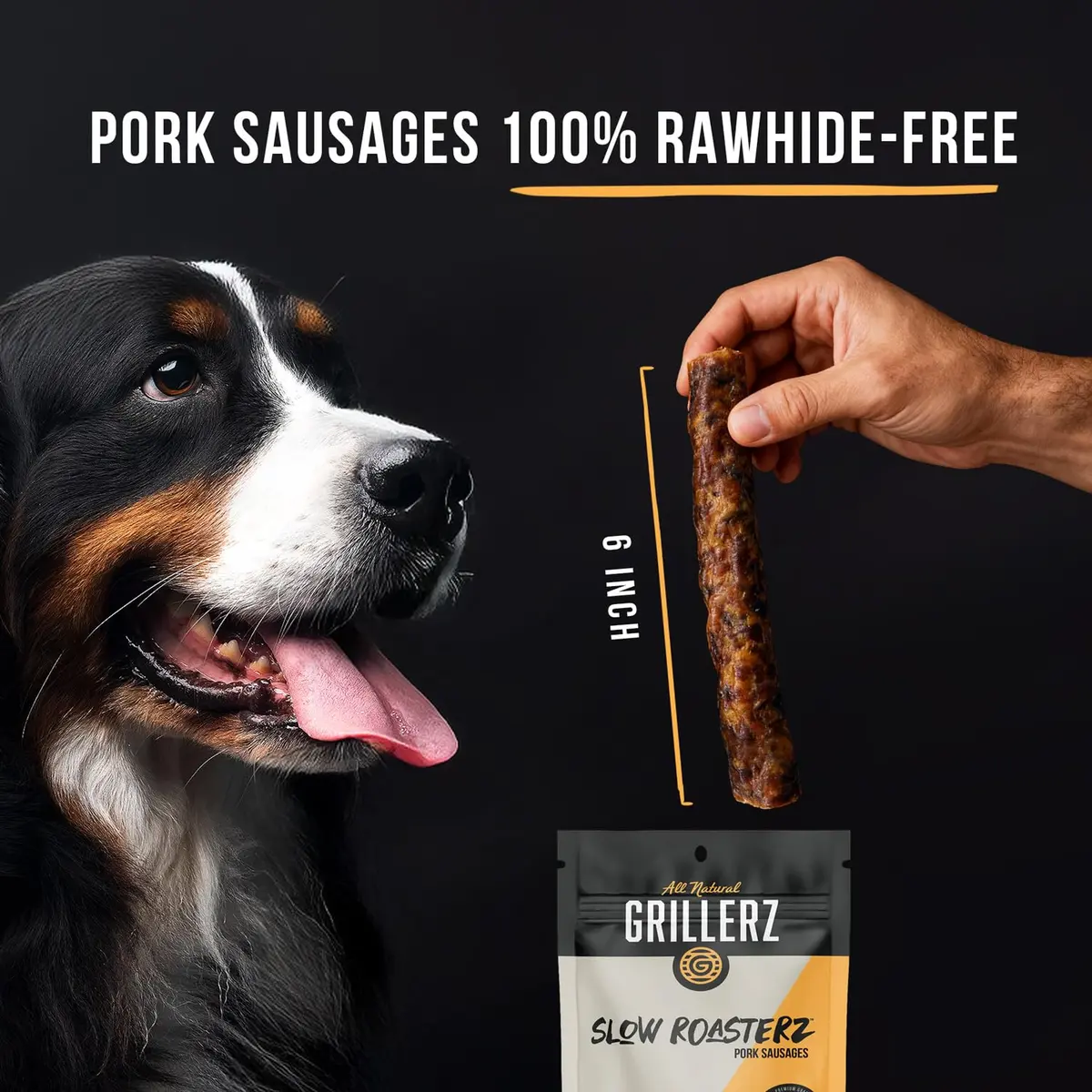 Grillerz Slow Roasterz Pork Sausages 4 Count | Rawhide-Free, High-Protein Dog Chews - view 3