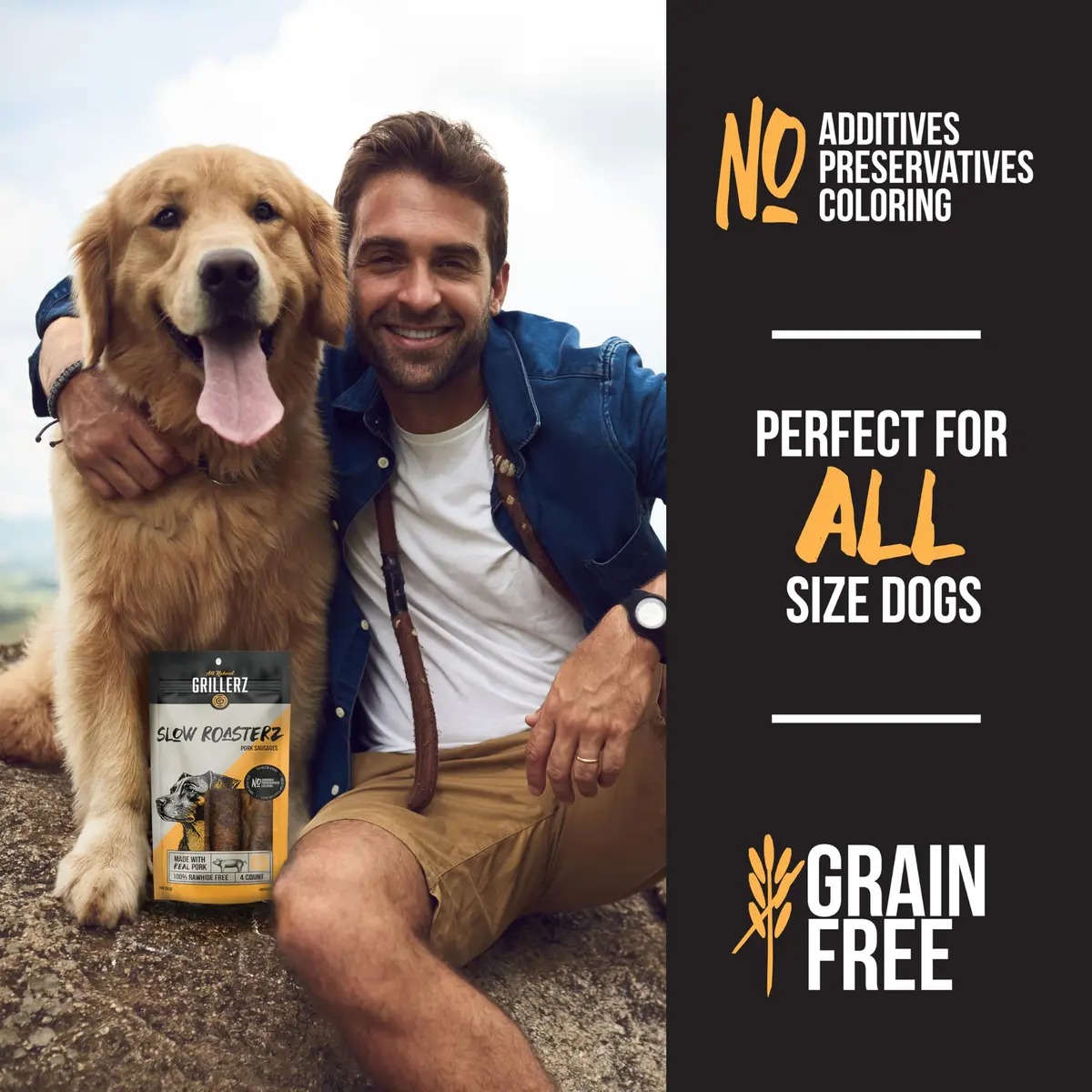 Grillerz Slow Roasterz Pork Sausages 4 Count | Rawhide-Free, High-Protein Dog Chews - view 4