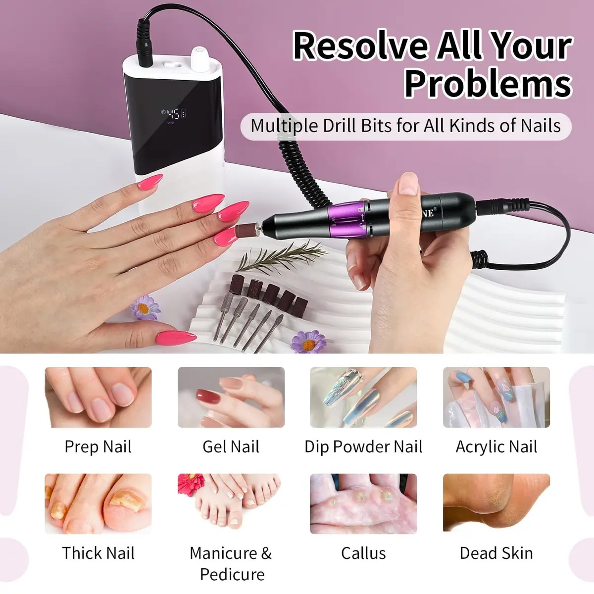 JODSONE Rechargeable Nail Drill 45000 RPM | Low Noise Portable for Home & Salon - view 5