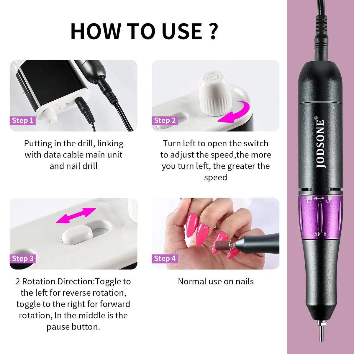 JODSONE Rechargeable Nail Drill 45000 RPM | Low Noise Portable for Home & Salon - view 8