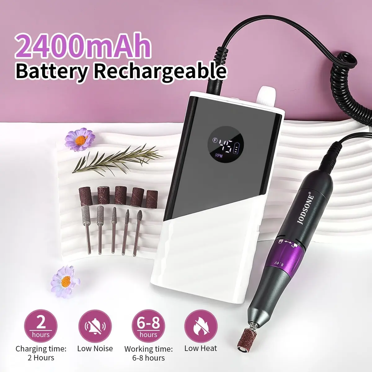 JODSONE Rechargeable Nail Drill 45000 RPM | Low Noise Portable for Home & Salon - view 9