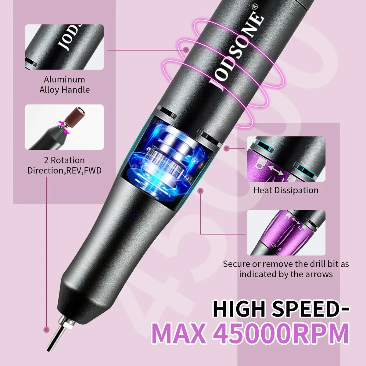 JODSONE Rechargeable Nail Drill 45000 RPM | Low Noise Portable for Home & Salon - view 4