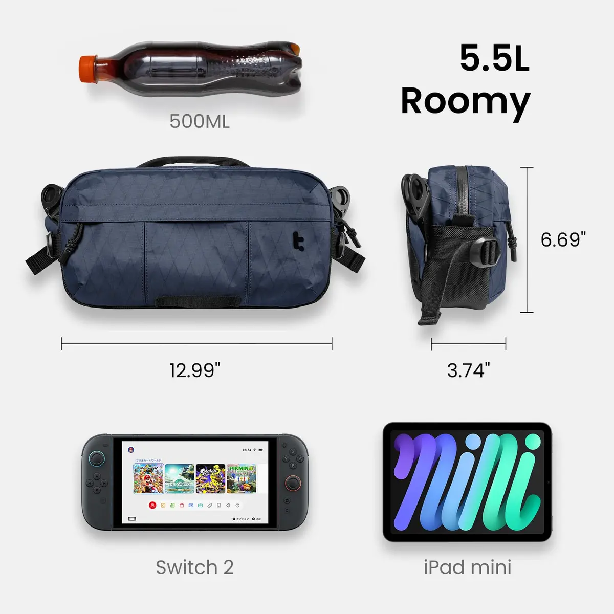 tomtoc 5.5L X-Pac Sling Crossbody Bag for Nintendo Switch 2/ROG Xbox Ally X | Waterproof Urban Travel Companion - view 4