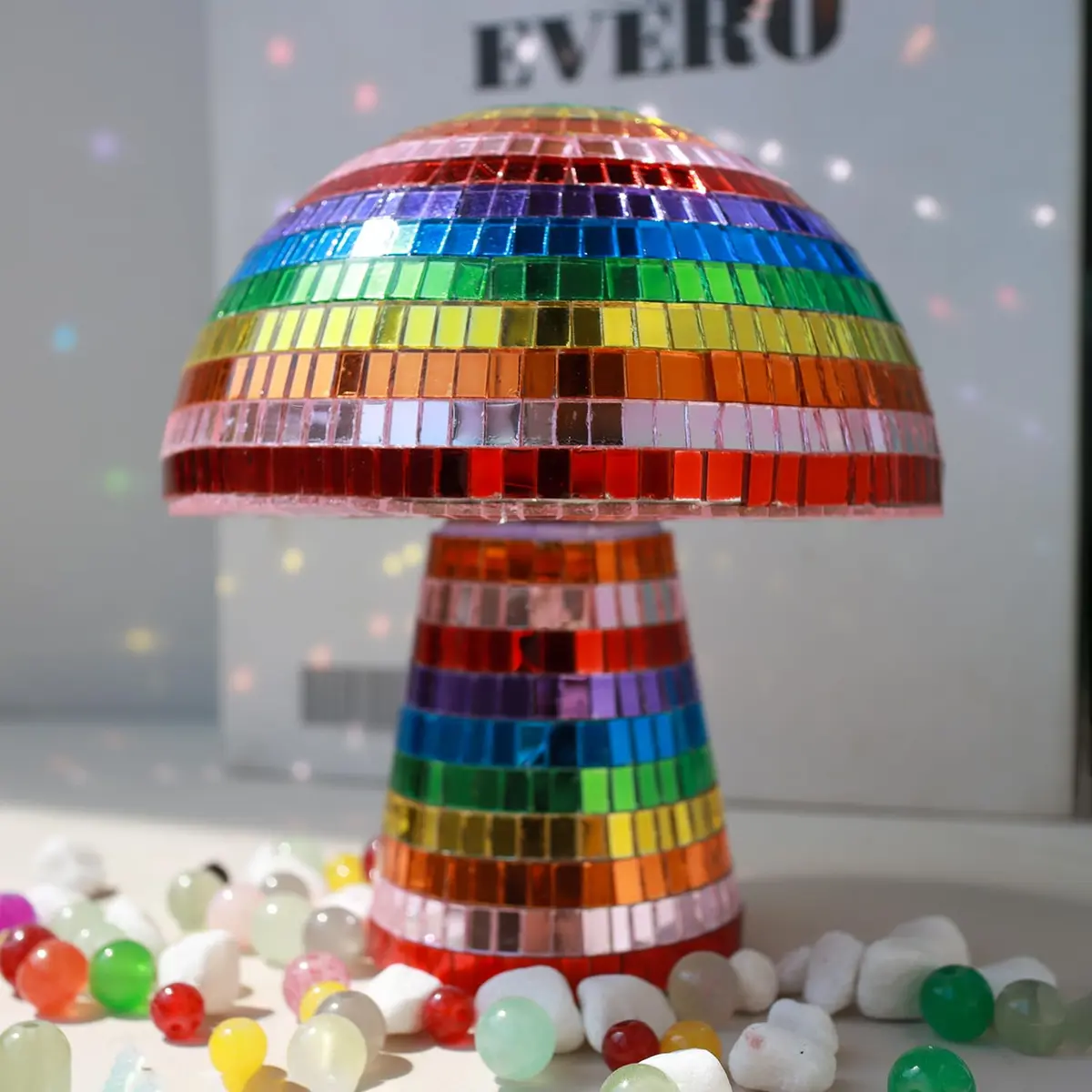 TUCAI Creative Disco Mushroom Ornament for Party, Table Decor Mirror Retro Handmade Disco Ball Mushroom Shape Home Art Decorations | Unique Rainbow Home Decor - view 4